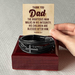 Proverbs 20:7 - Leather Cross Bracelet